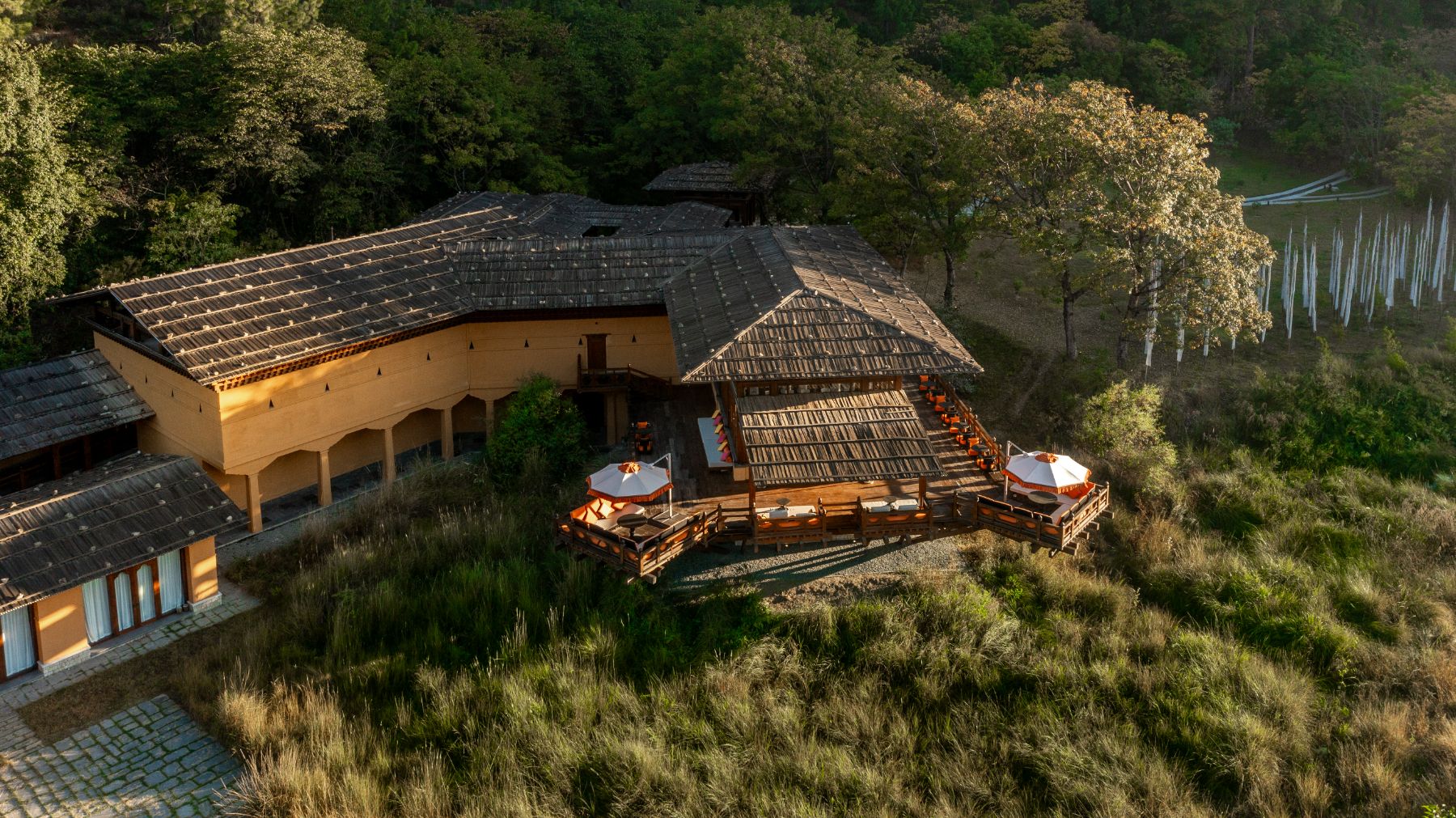 Aerial view of Pemakp Punakha luxury hotel in Bhutan