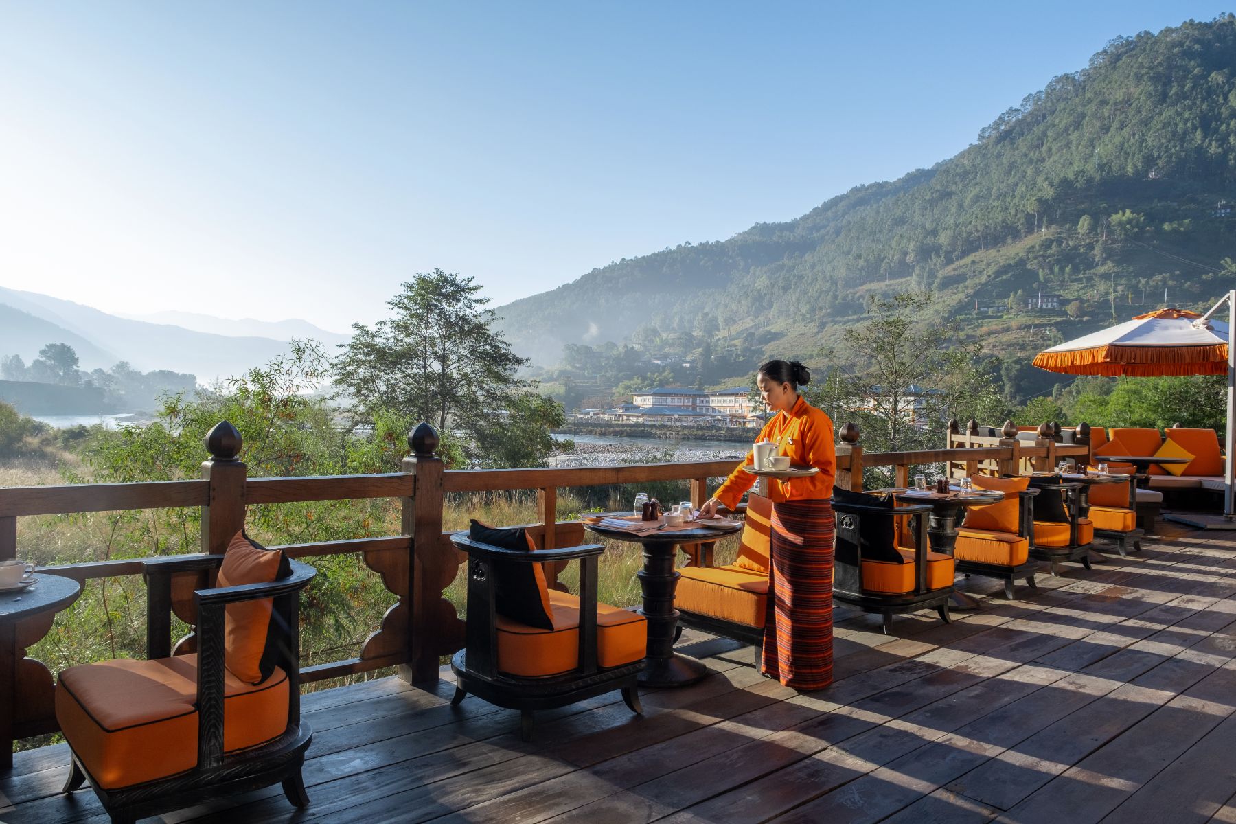 Seating on the terrace at Pemako Punakha in Bhutan
