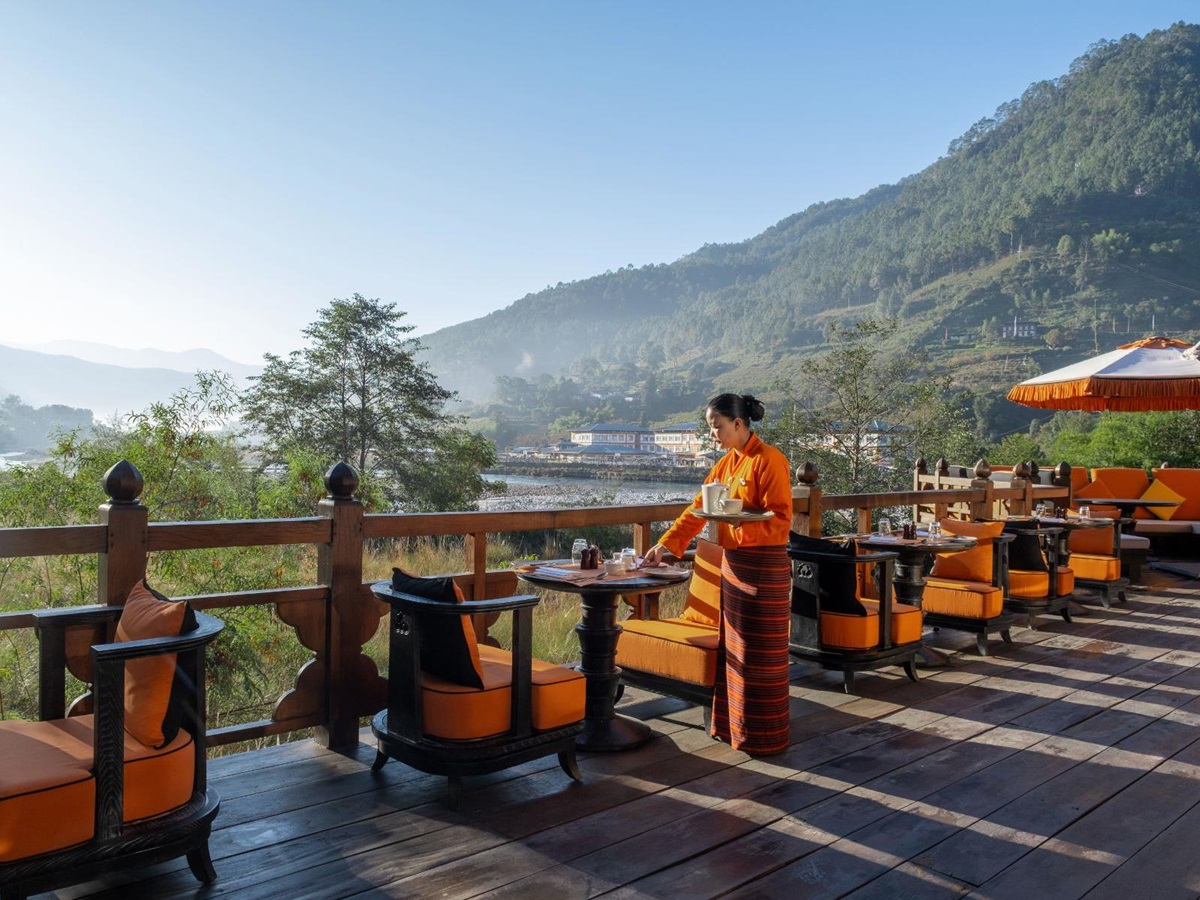 Seating on the terrace at Pemako Punakha in Bhutan