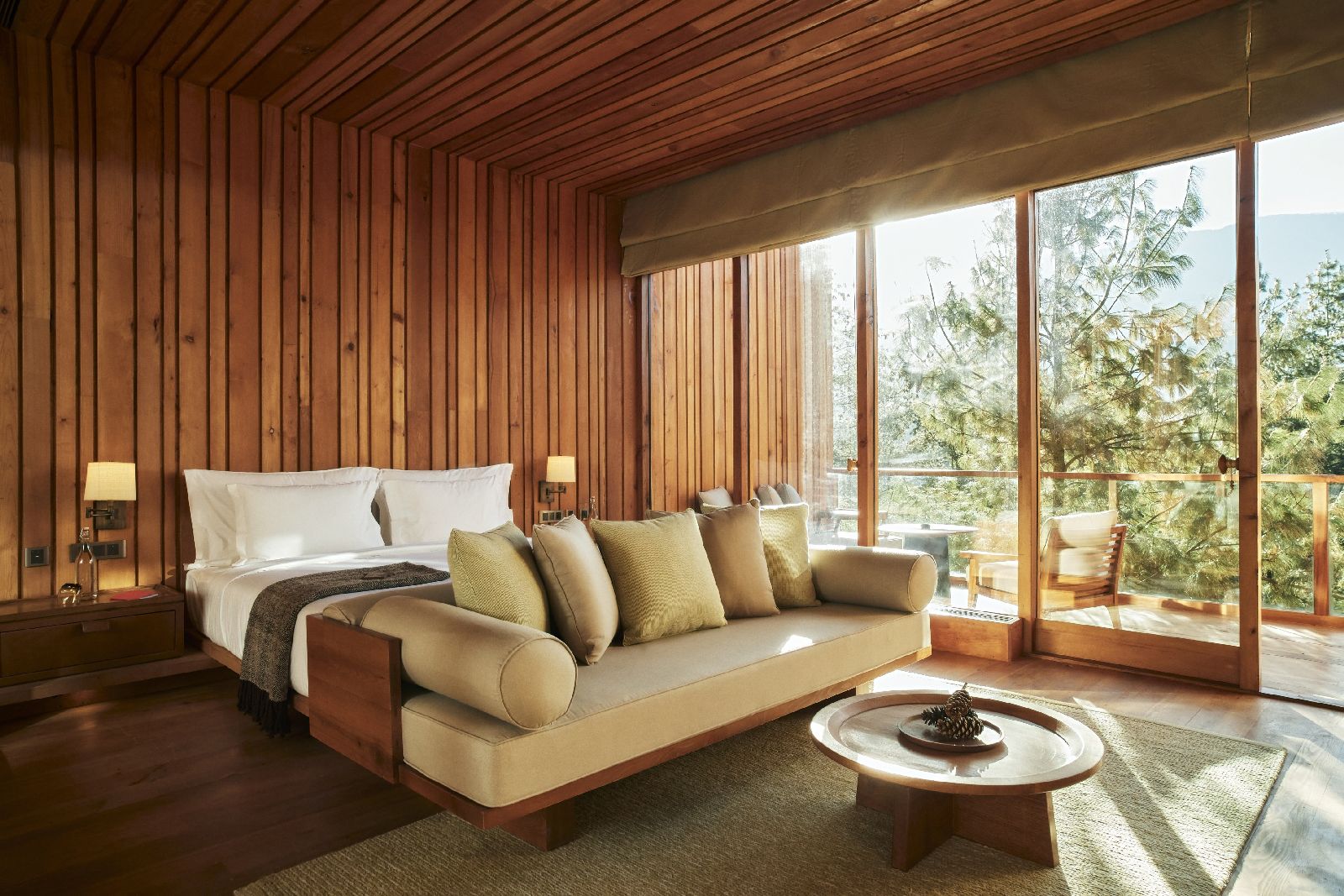 A suite with forest views at Six Senses Bumthang in Bhutan