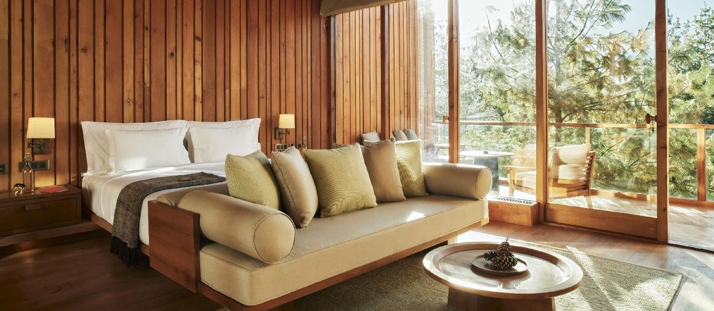 A suite with forest views at Six Senses Bumthang in Bhutan