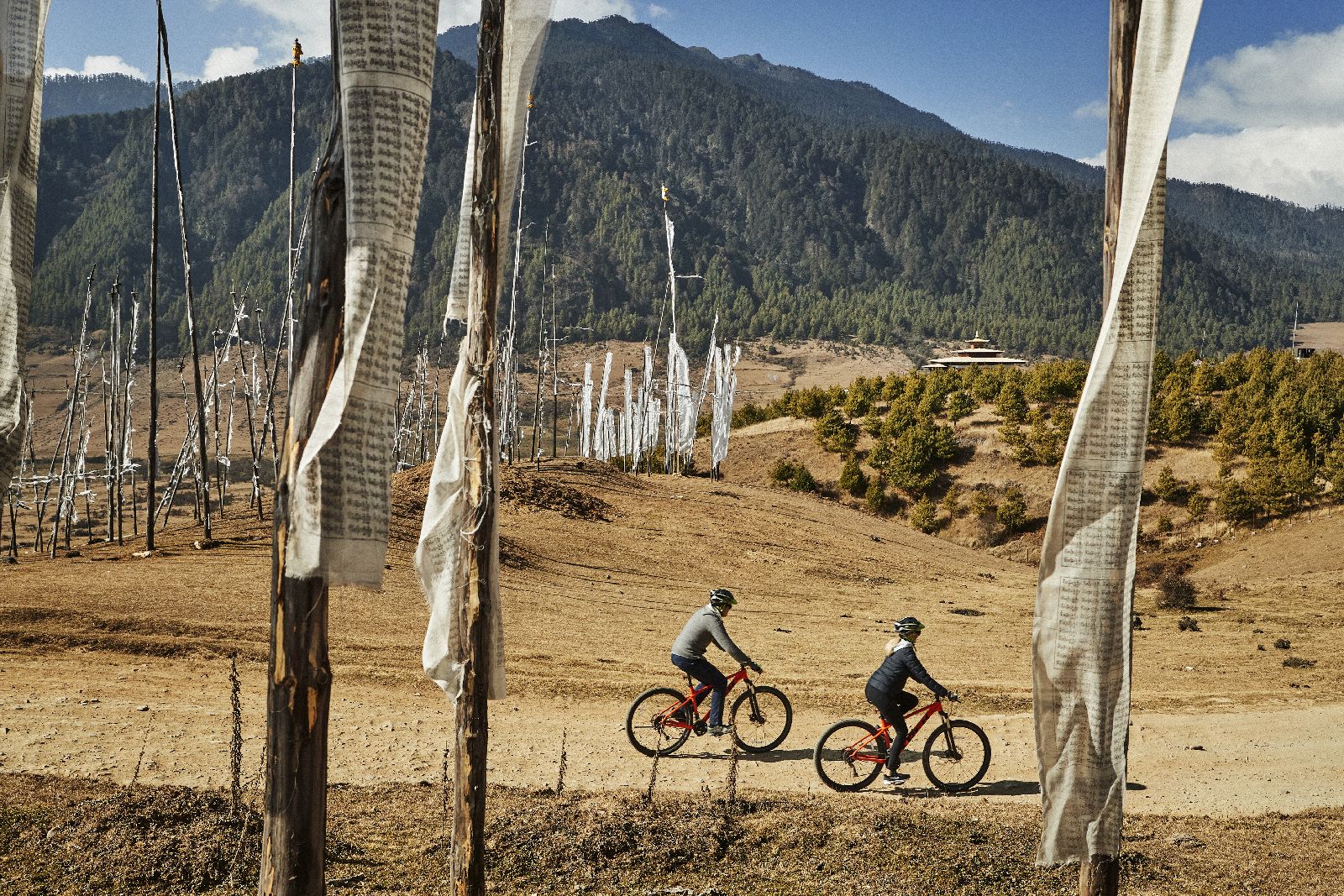 Cycling through the valley from Six Senses Gangtey in Bhutan
