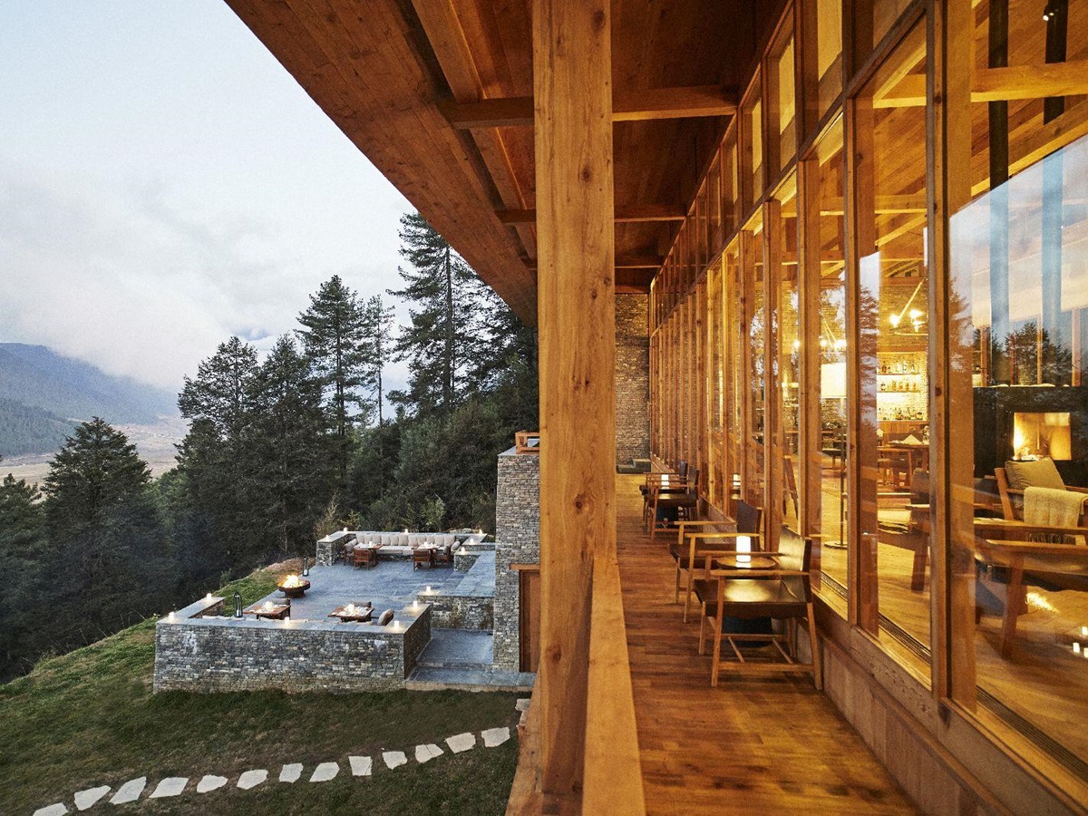Outdoor terrace at Six Senses Gangtey in Bhutan