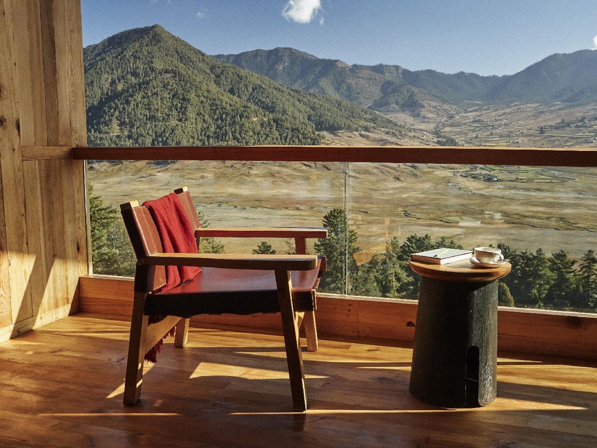 Private terrace of a suite at Six Senses Gangtey in Bhutan