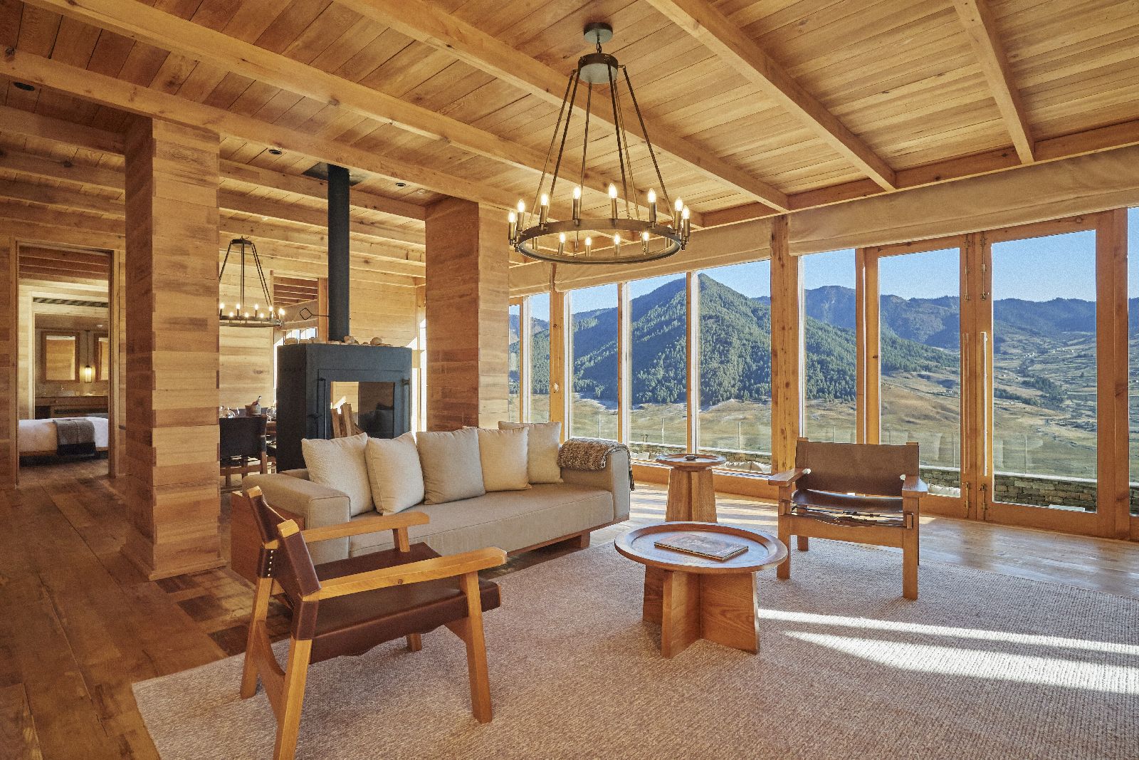 Living area of two bedroom villa at Six Senses Gangtey in Bhutan