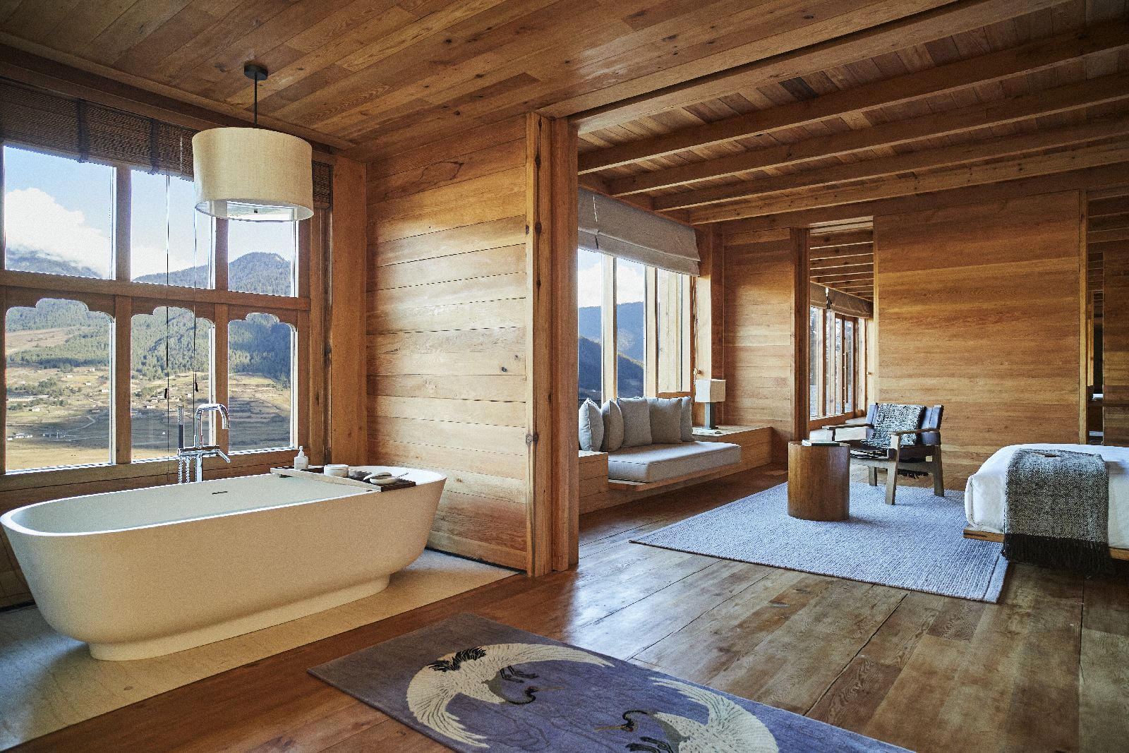 Spacious interiors of a villa at Six Senses Gangtey in Bhutan