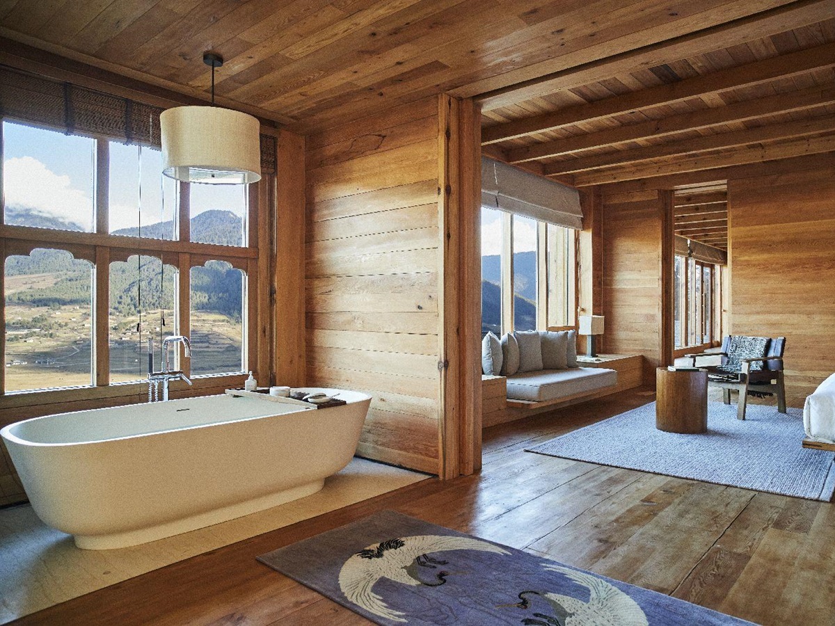 Spacious interiors of a villa at Six Senses Gangtey in Bhutan
