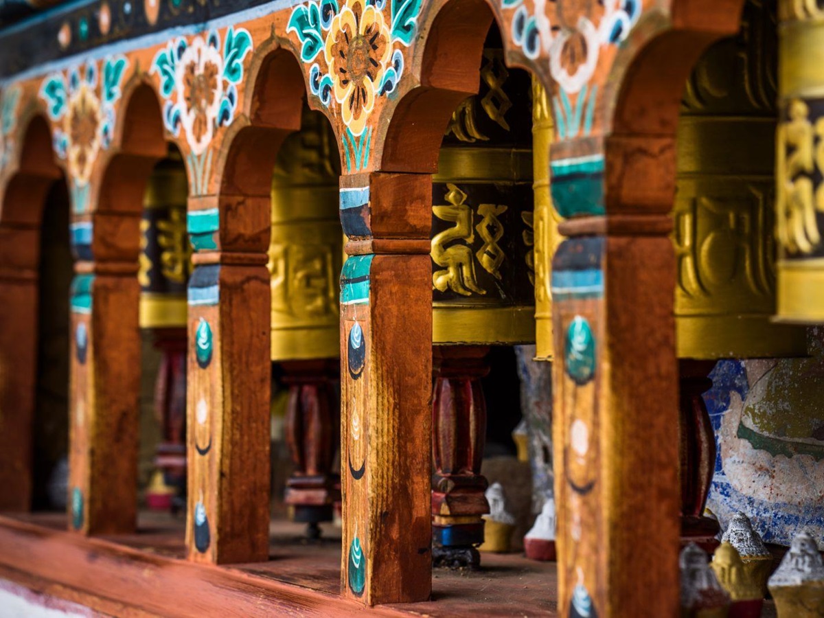 Colourful orange and yellow prayer wheel