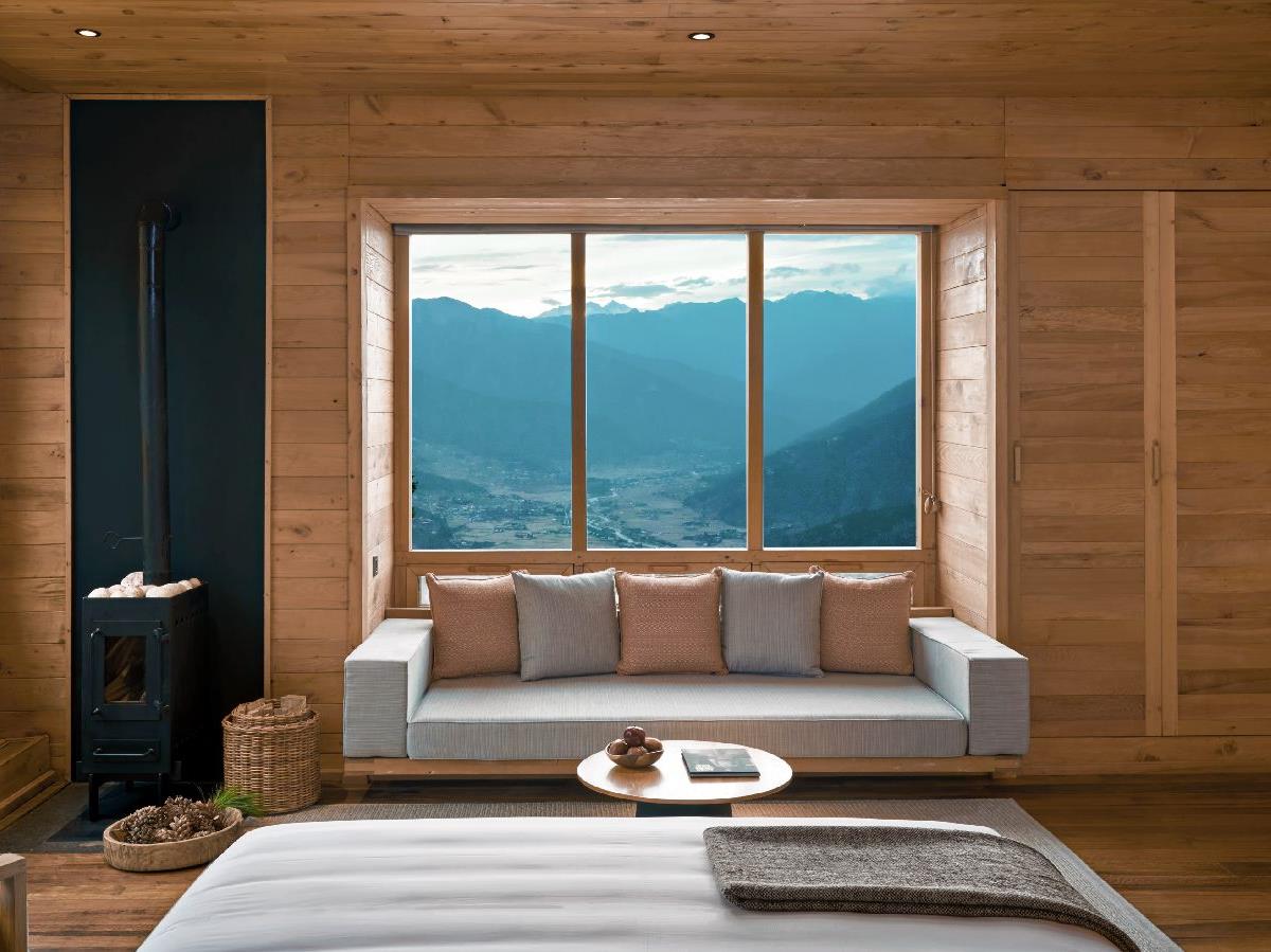 Valley view from a Lodge Suite at the Six Senses Paro in Bhutan