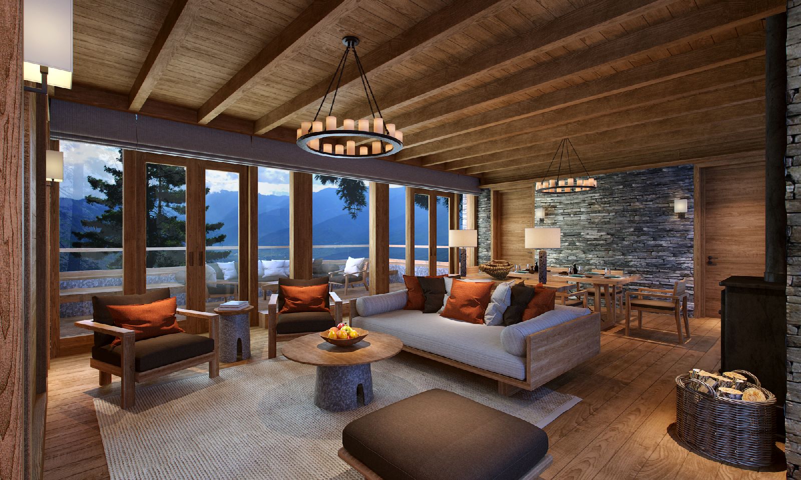 Living room of a villa at the Six Senses Paro in Bhutan