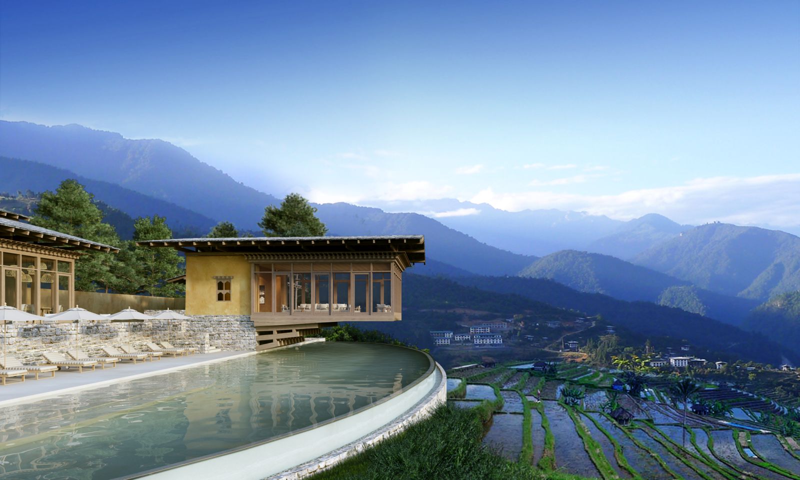 Infinity pool with mountain views