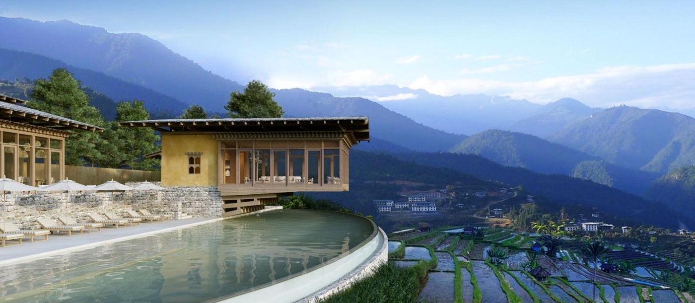 Infinity pool with mountain views