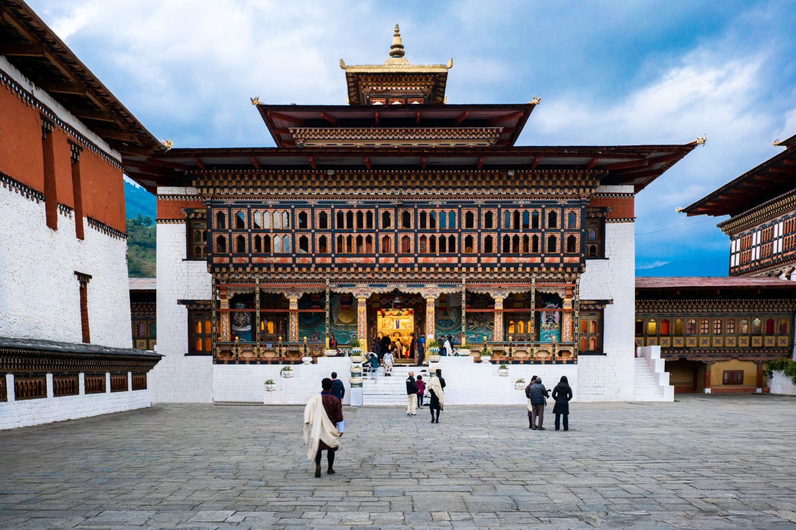 Exterior of the Dzong Temple and courtyard at Six Senses Thimpu