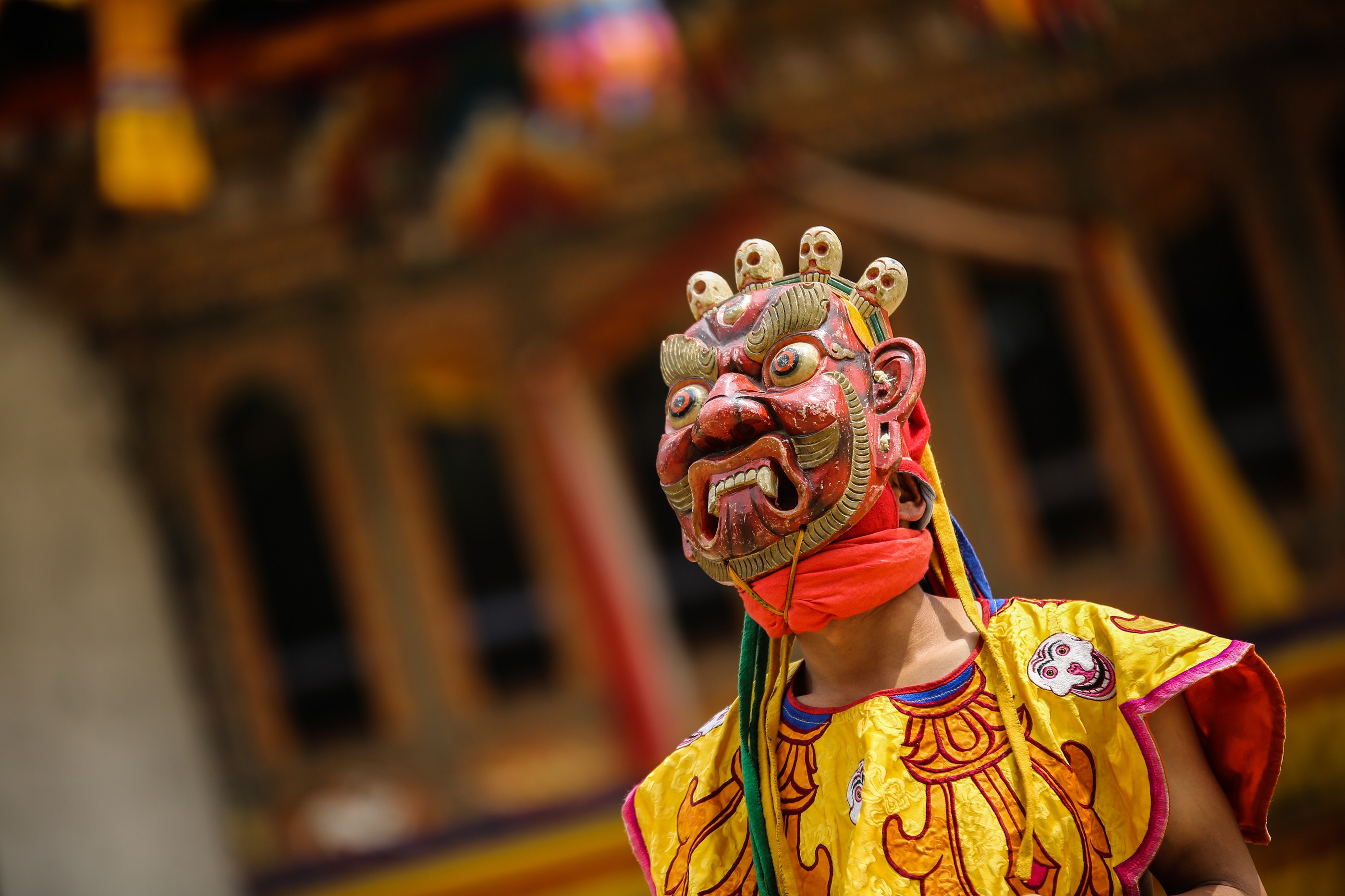 Dancer with scary mask in Bhutan