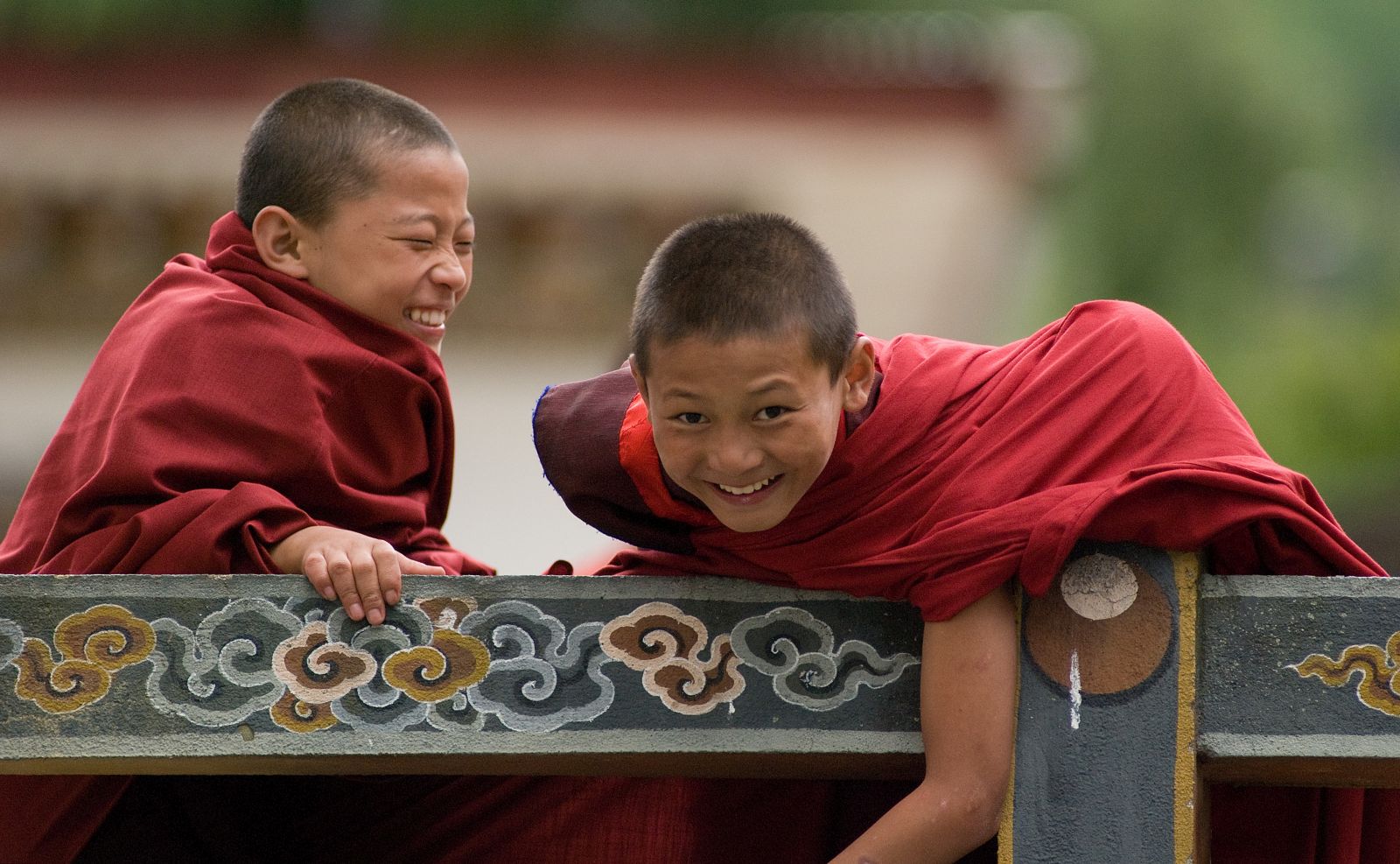 Smiling young monks in Bhutan