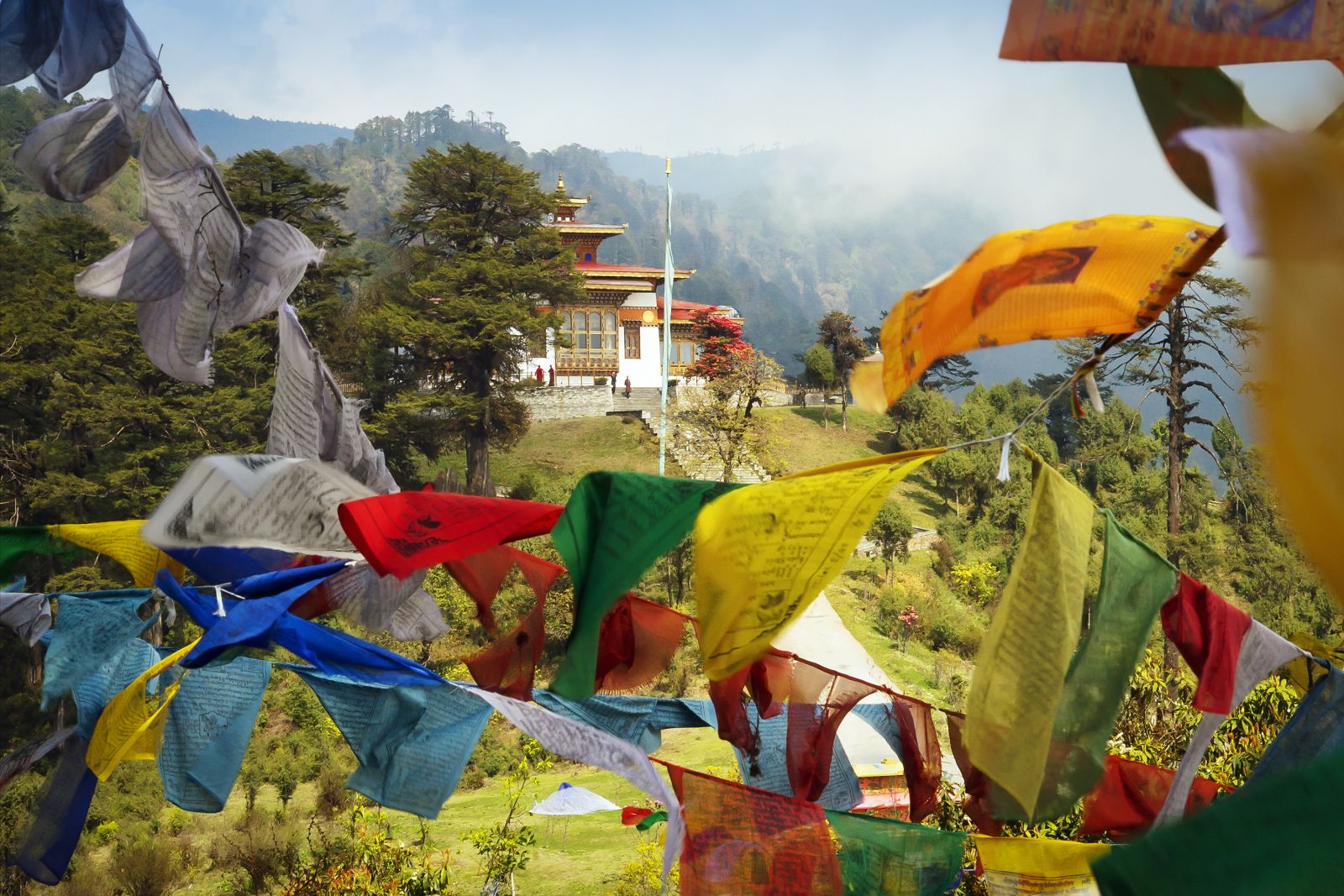 Colourful prayer flags at the Dorchula Pass in Bhutan