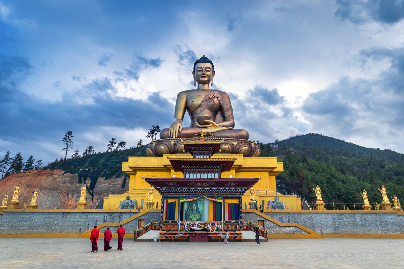 Worshippers observing the Great Buddha at Dordenma, Bhutan