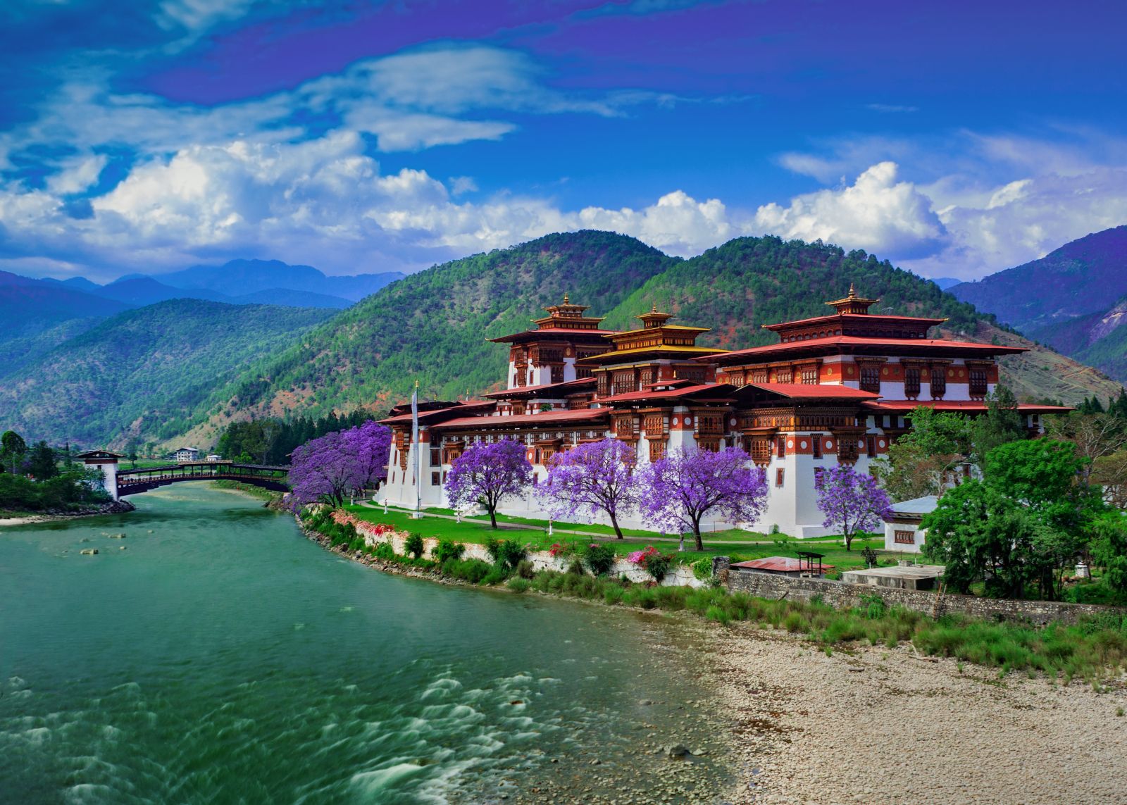 Punakha dzong riverside temple in Bhutan