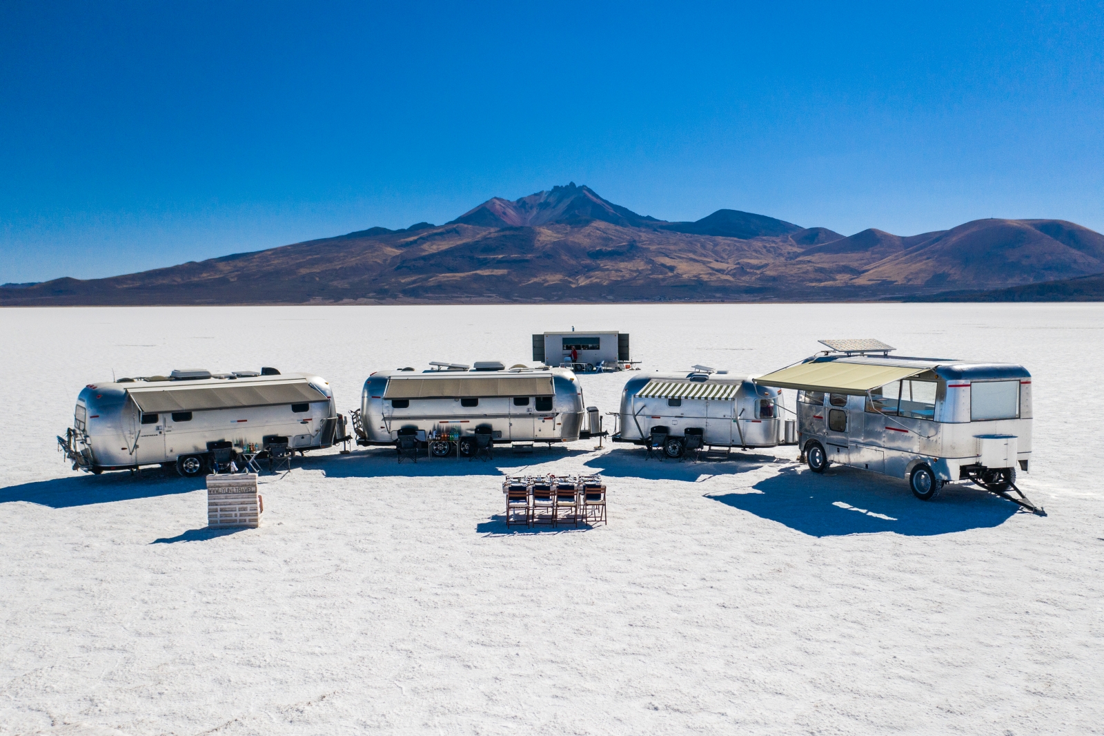 Full view of Deluxe Airstream Camper in Bolivia Salt Flats