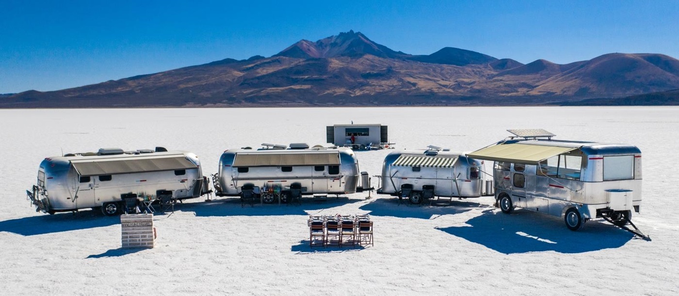 Full view of Deluxe Airstream Camper in Bolivia Salt Flats