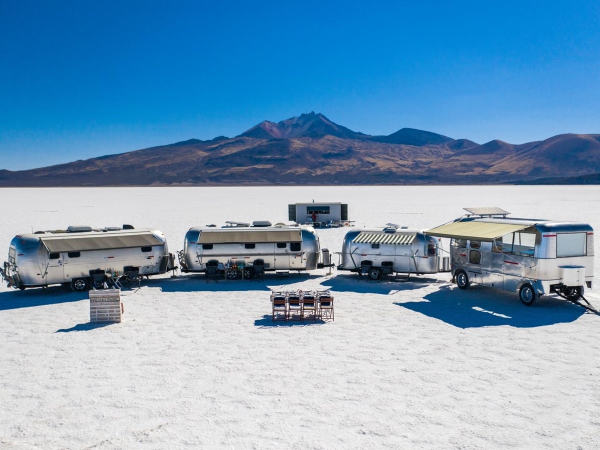 Full view of Deluxe Airstream Camper in Bolivia Salt Flats