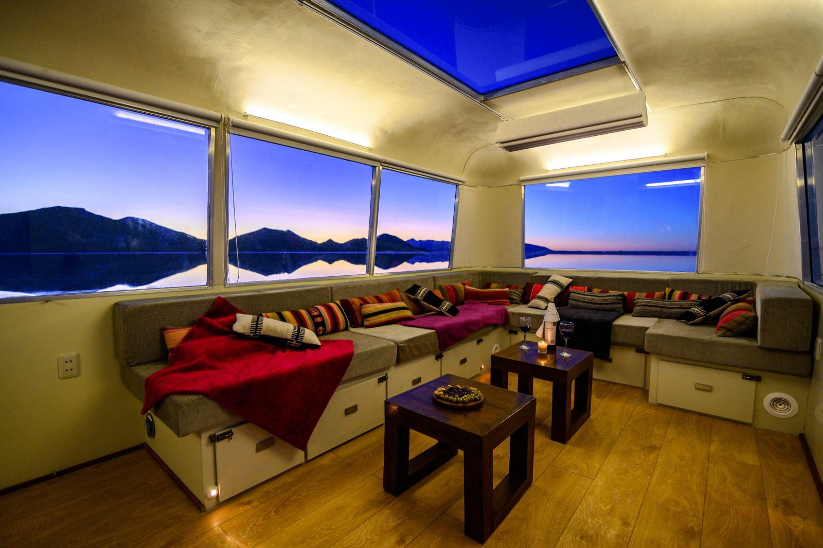 Interior of Deluxe Airstream Camper in Bolivia Salt Flats