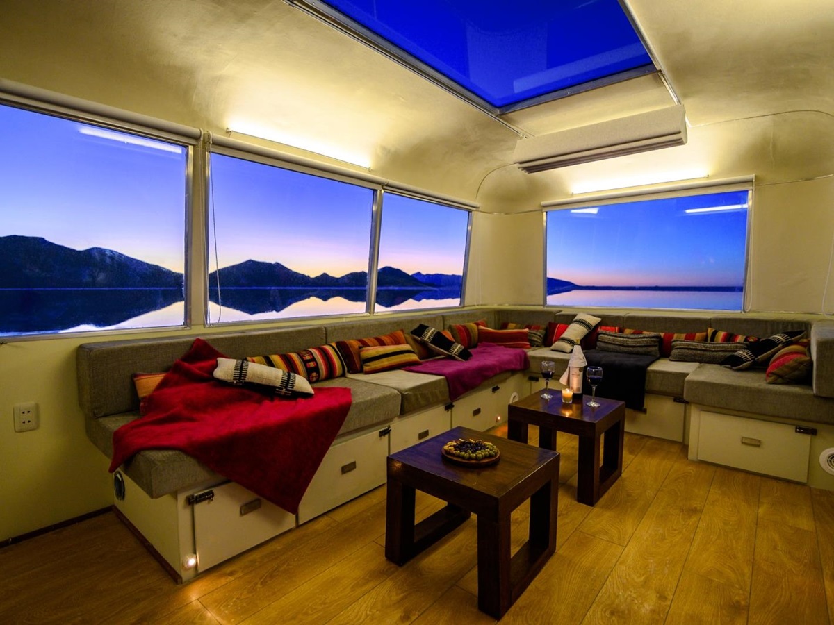 Interior of Deluxe Airstream Camper in Bolivia Salt Flats