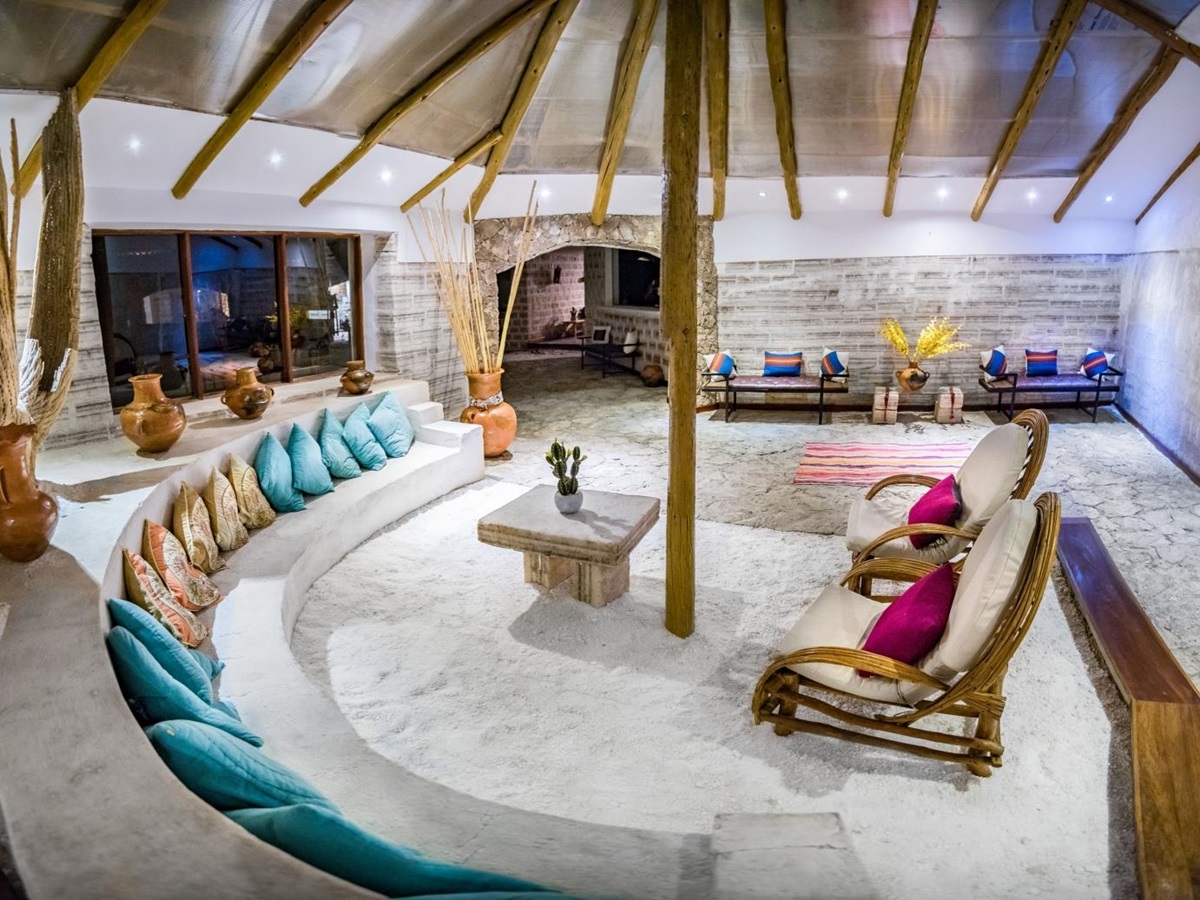 Lounge at Luna Salada Salt Hotel in Bolivia