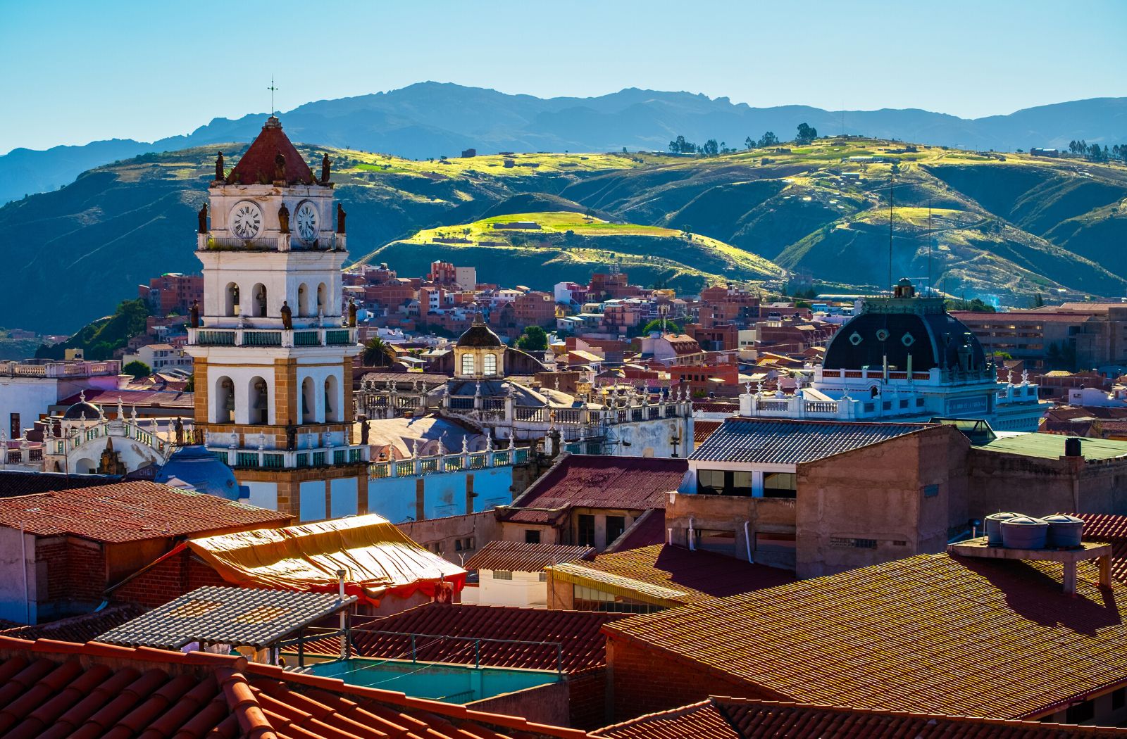 Aerial view of buildings in Sucre Town, Bolivia