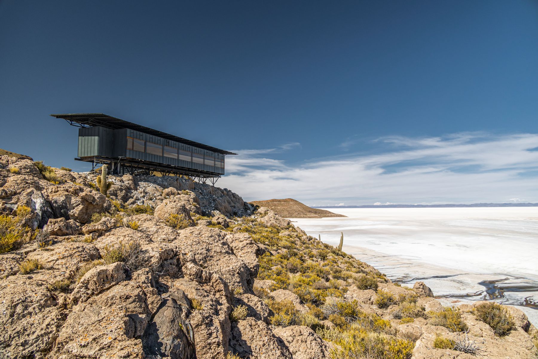 Exterior of Explora's Uyuni Lodge overlooking the Salar de Uyuni in Bolivia