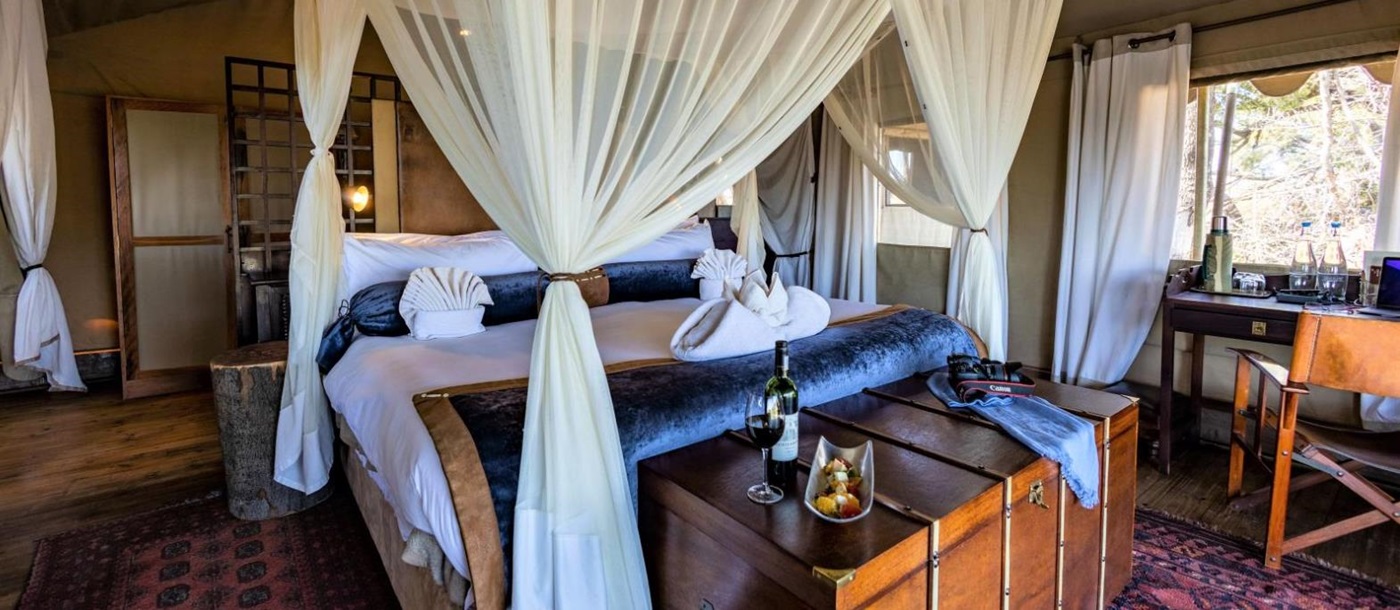 Bedroom at Duba Explorers Camp on the Okavango Delta in Botswana
