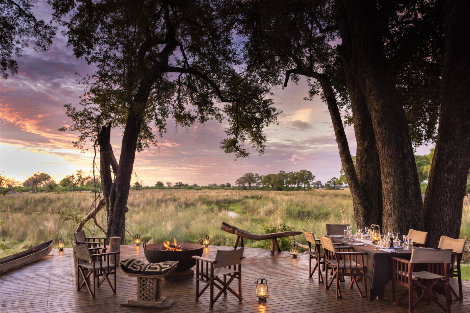 Guest deck at Duba Explorers Camp on the Okavango Delta in Botswana