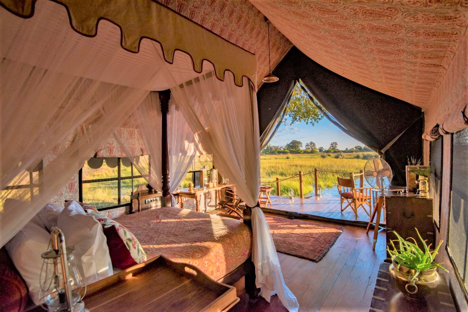 Double guest tent at Duke's Camp on the Okavango Delta in Botswana