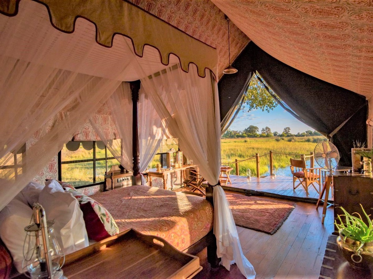 Double guest tent at Duke's Camp on the Okavango Delta in Botswana