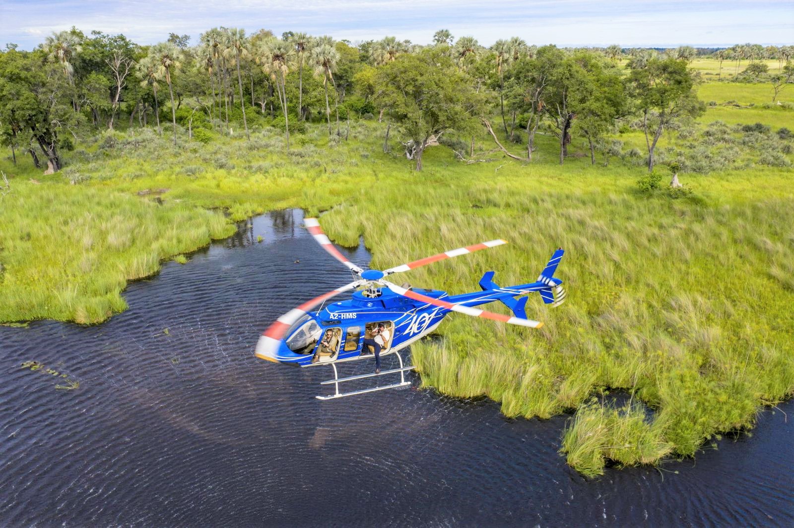 Helicopter tour at Duke's Camp on the Okavango Delta in Botswana
