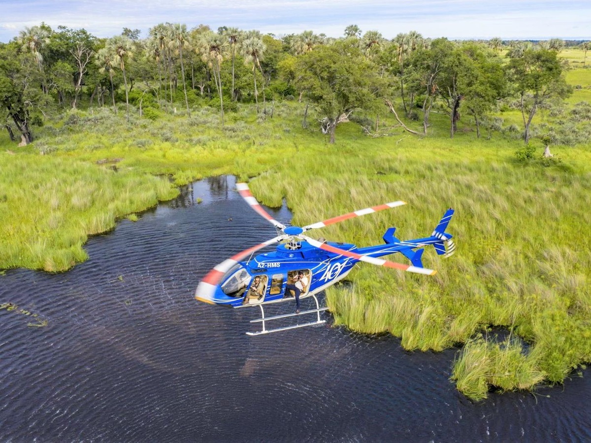Helicopter tour at Duke's Camp on the Okavango Delta in Botswana
