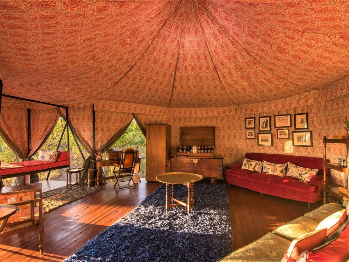Main tent lounge at Duke's Camp on the Okavango Delta in Botswana