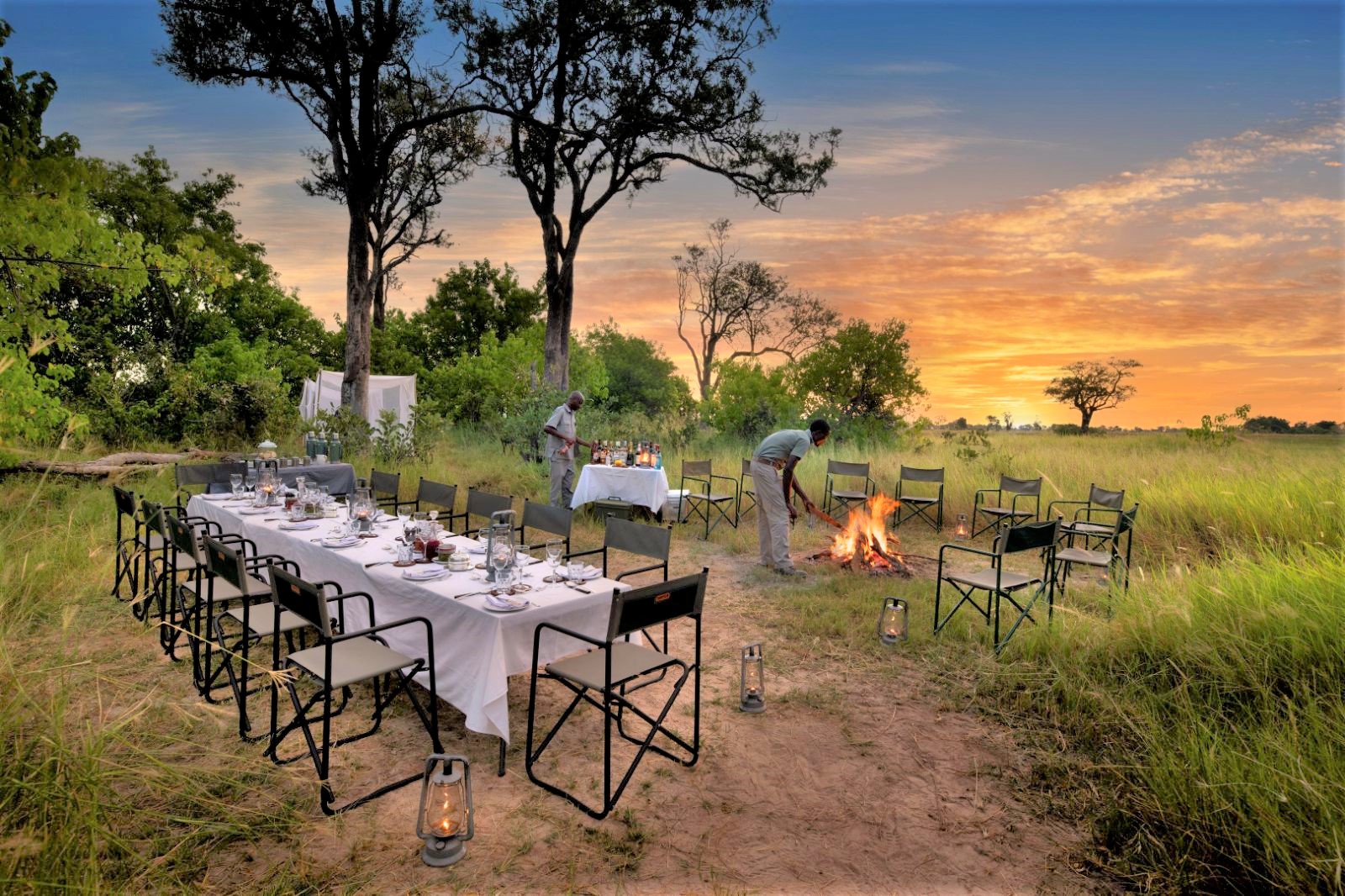 Sleepout dinner at Duke's Camp on the Okavango Delta in Botswana