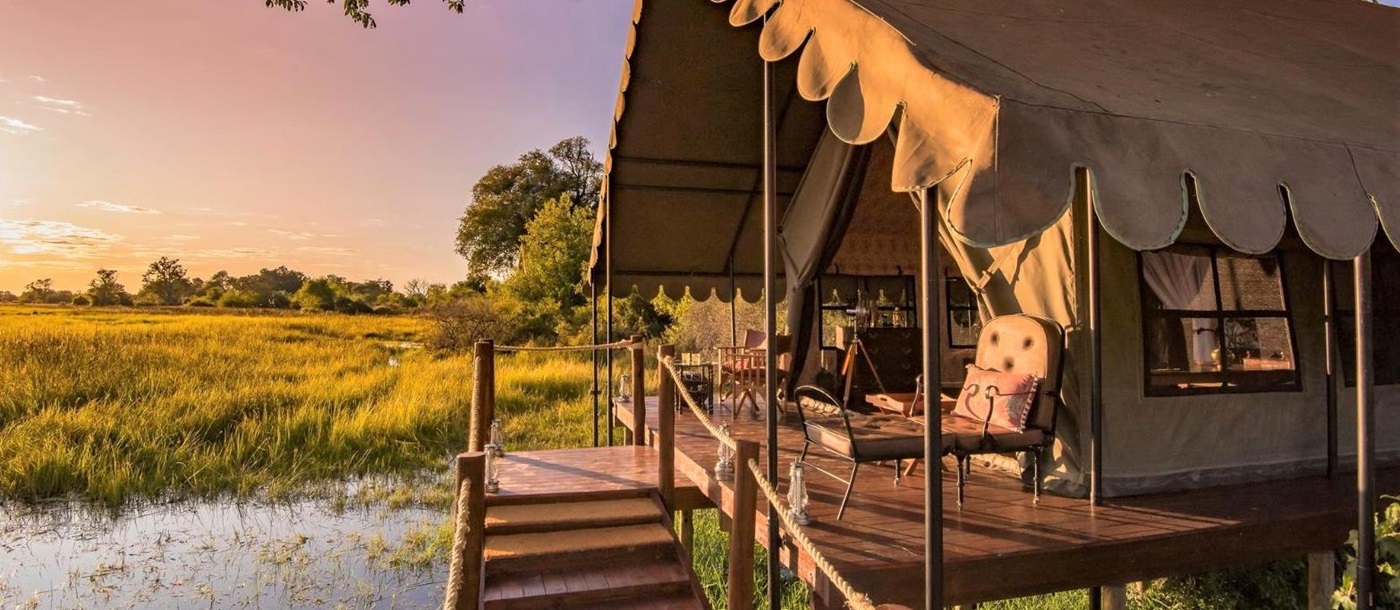 Tent exterior at Duke's Camp on the Okavango Delta in Botswana