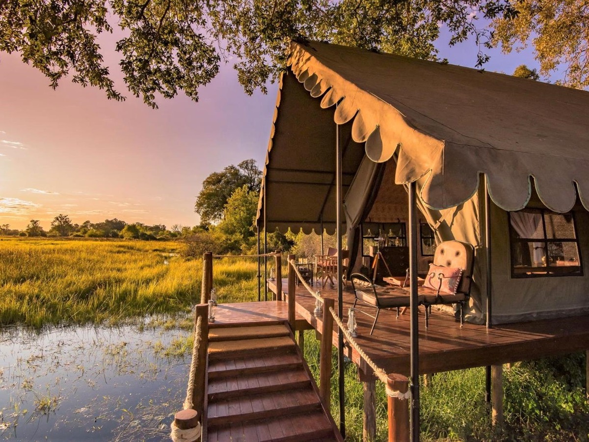 Tent exterior at Duke's Camp on the Okavango Delta in Botswana