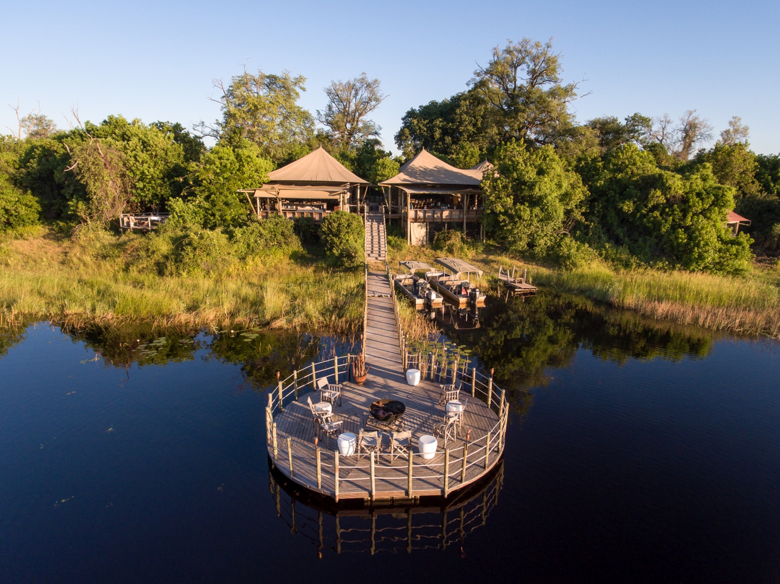 Exterior View of the mass tent at DumaTau, a luxury safari camp in Botswana's Okavango Delta