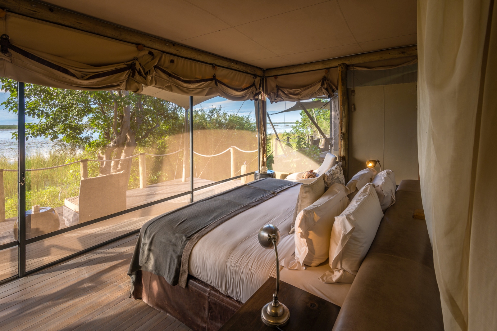 View from the safari tent bedroom with private deck at DumaTau