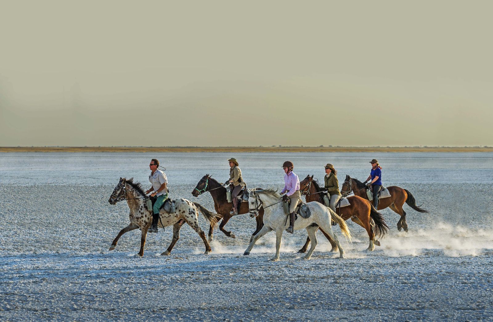 Horse riding through the salt pans at Jacks Camp Botswana