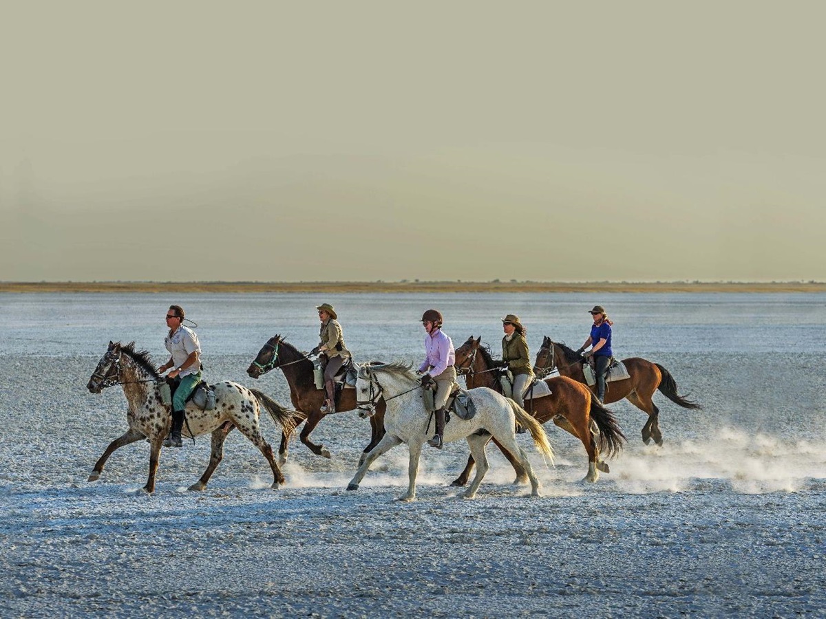 Horse riding through the salt pans at Jacks Camp Botswana
