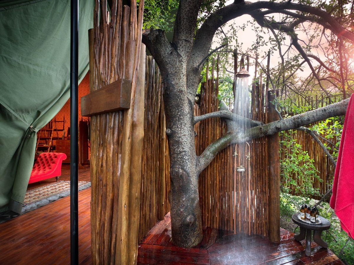 Luxury outdoor shower at Jacks Camp Botswana