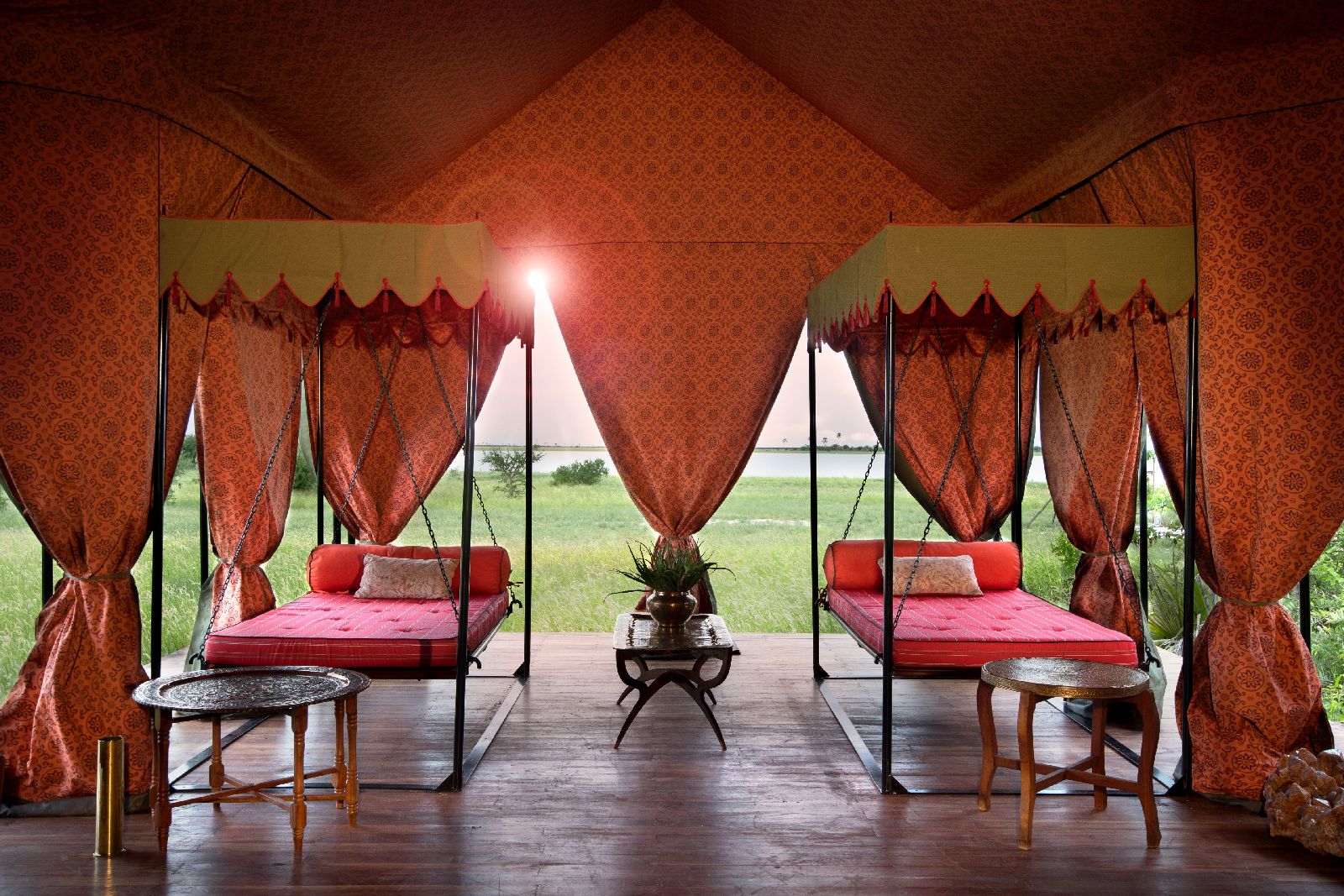 Swing beds at Jacks Camp Botswana
