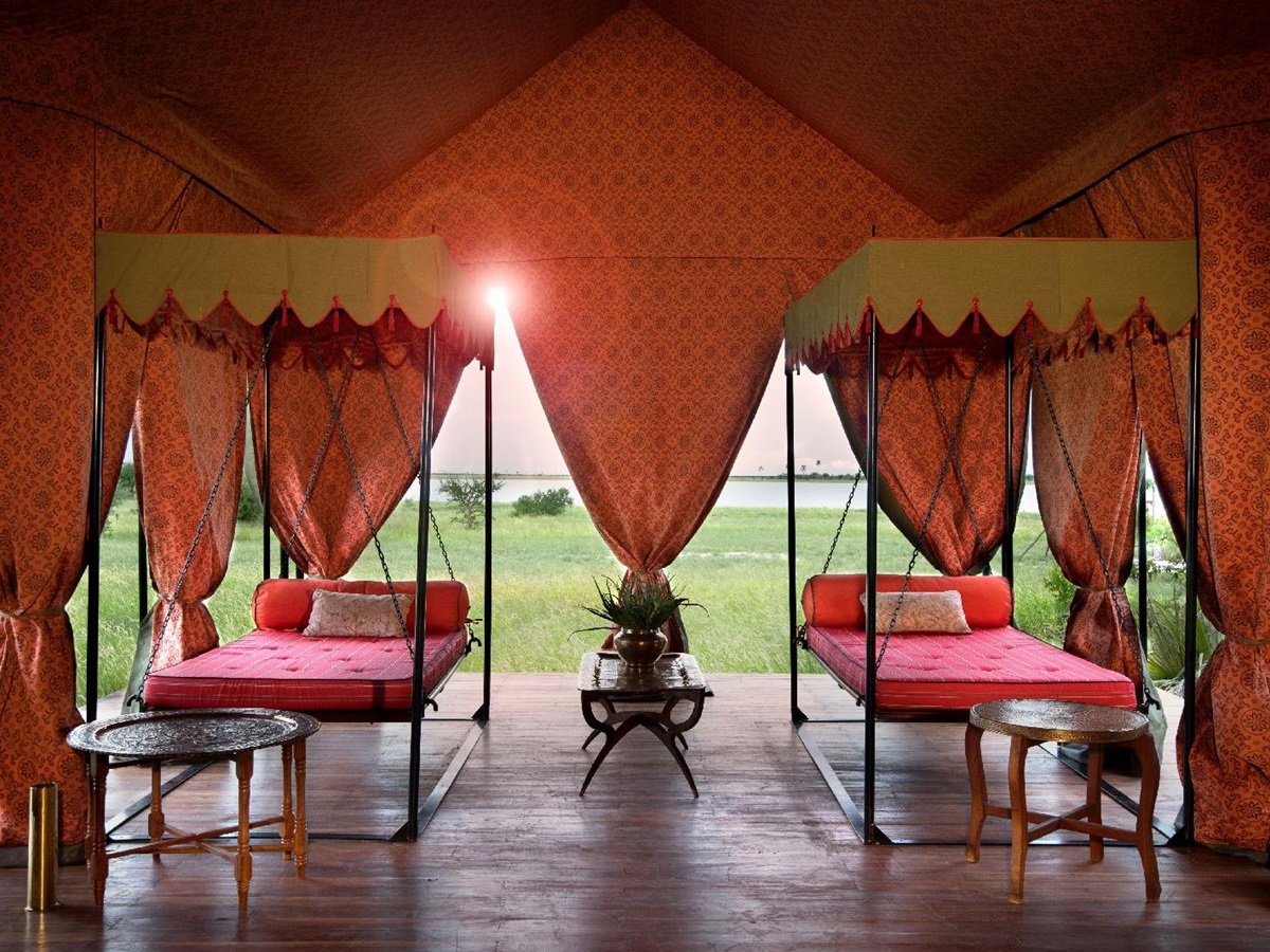 Swing beds at Jacks Camp Botswana