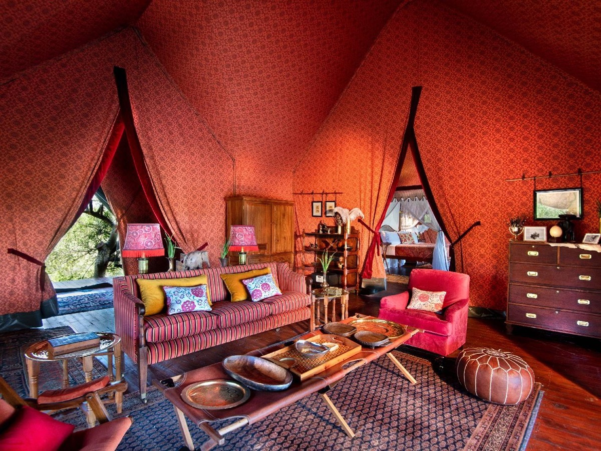 Living area in luxury safari tent at Jacks Camp Botswana
