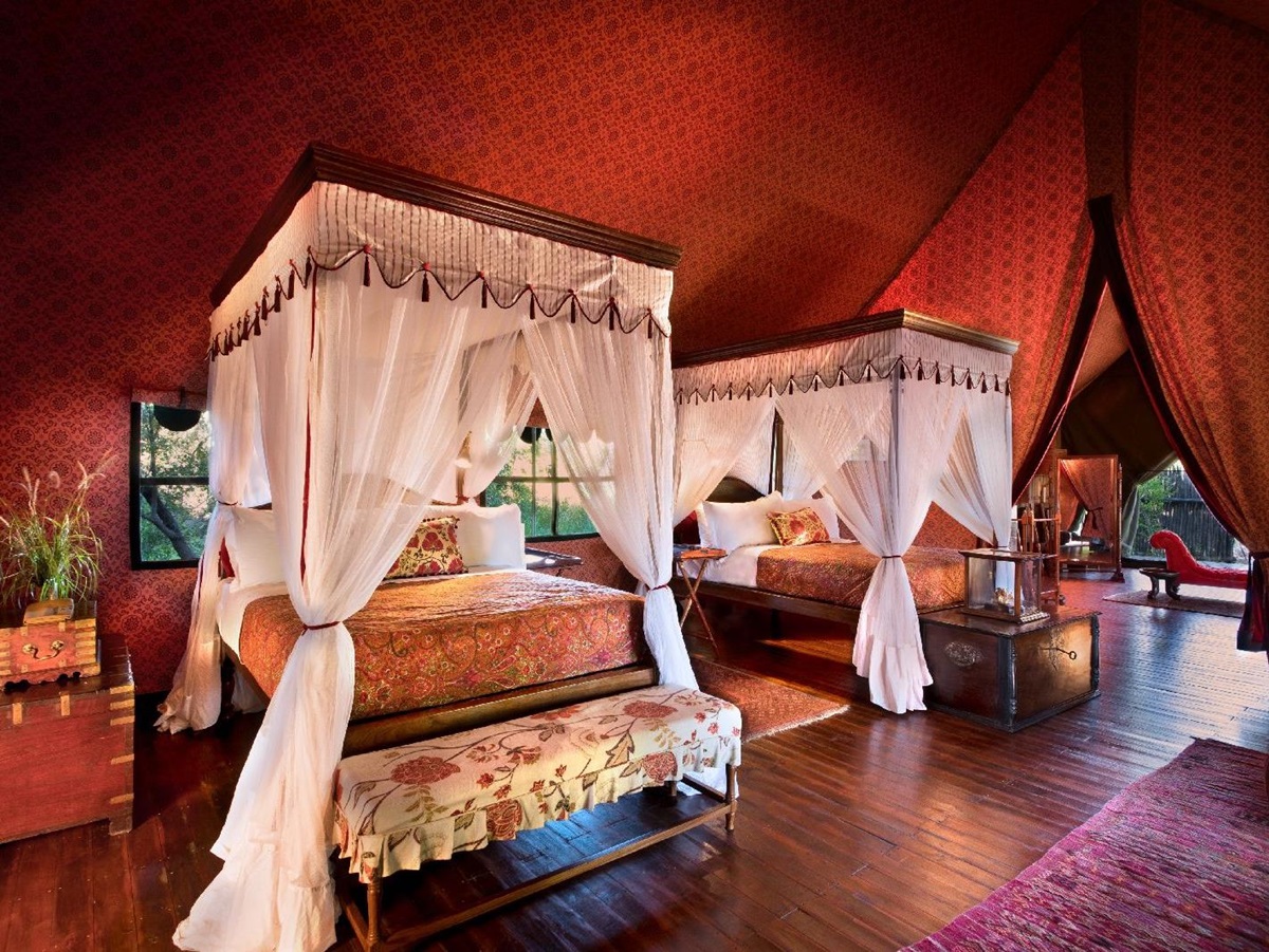 Safari tent with twin beds at Jacks Camp Botswana