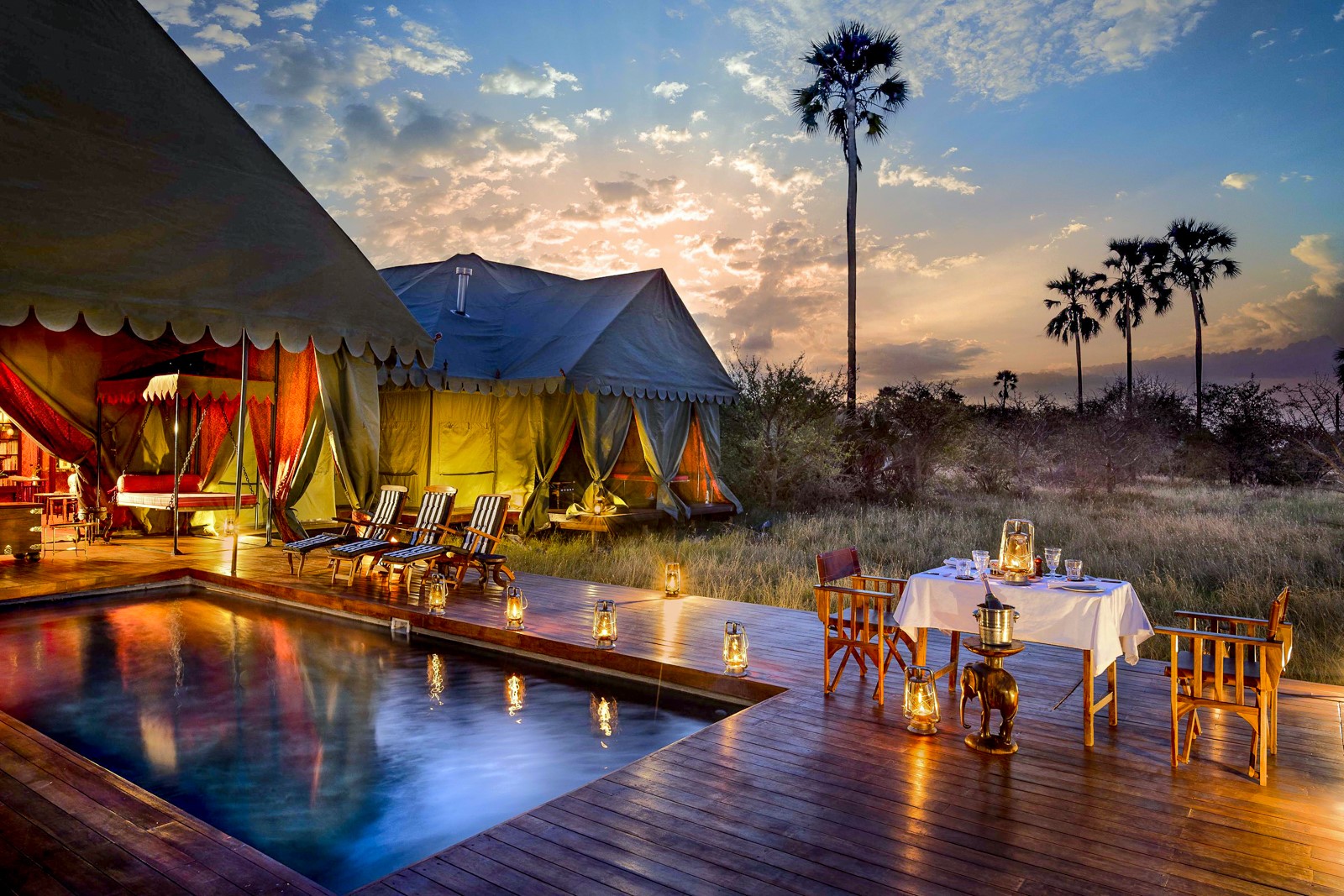 Poolside dining at Jack's Private Camp in the Makgadikgadi Pans National Park